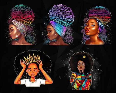 5 Files Png Black Girl Art Bundle Afro Women Png Black Etsy