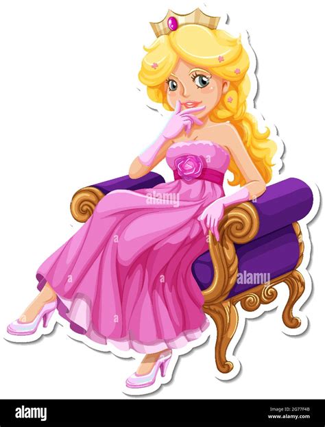 Beautiful Princess Cartoon Character Sticker Illustration Stock Vector