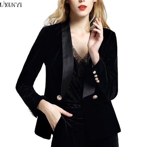 Lxunyi Autumn 2018 Black Velvet Coat Jacket Women Long Sleeve Slim