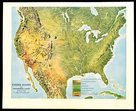 United States Map Of The United States Physical Terrain Map Etsy