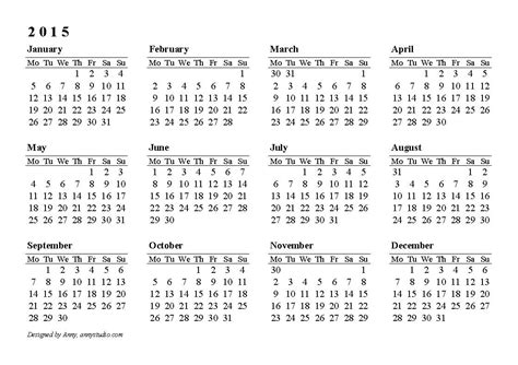 2015 Calendar Printable Free Large Images