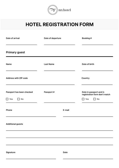 Hotel Reservation Cards And Check In Forms Printable Hotel Templates