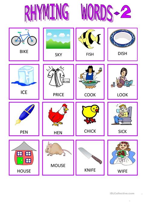 All worksheets only my followed users only my favourite worksheets only my own worksheets. RHYMING WORDS -2 worksheet - Free ESL printable worksheets ...