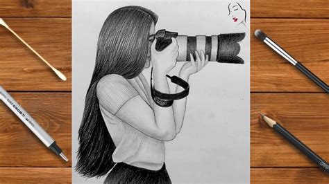 How To Draw A Girl Is Holding The Camera For Beginners Pencil Sketch