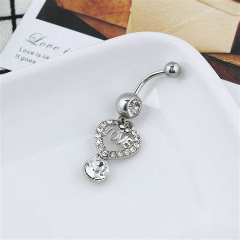 12pcs 316l Surgical Steel Heart Rhinestone Belly Button Rings Crystal