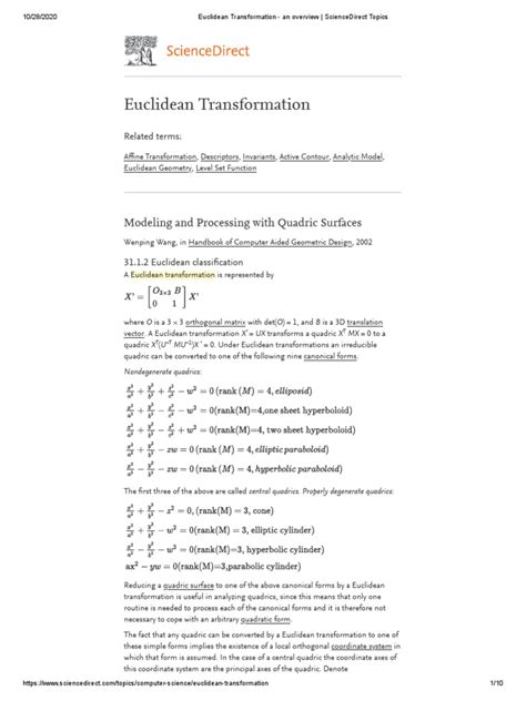 Euclidean Transformation An Overview Sciencedirect Topics Pdf Pdf