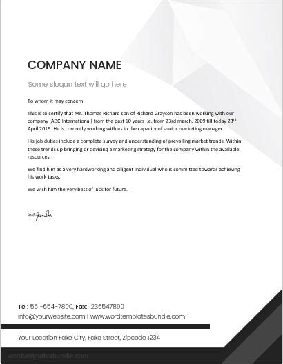 Work Experience Certificate Templates Formal Word Templates