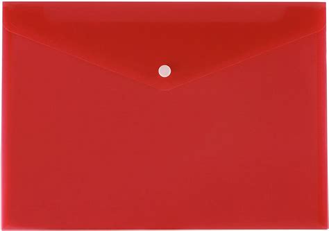6 X Red A4 Plastic Stud Popper Wallets Envelope Shaped Office