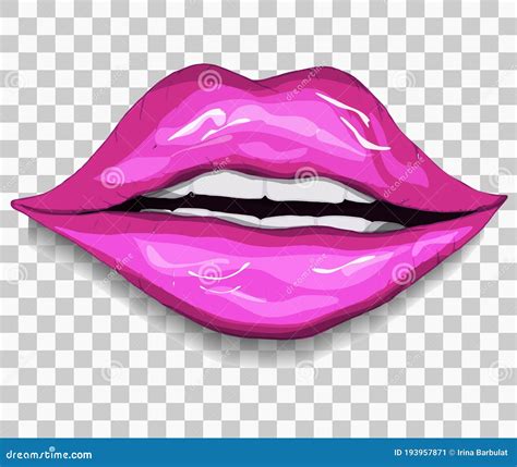 Realistic Pink Lips Isolated On A Transparent Background A Woman`s