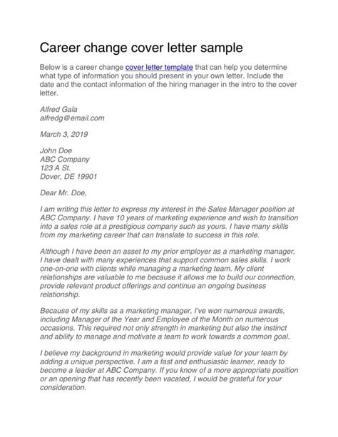 39 Professional Career Change Cover Letters Templatelab