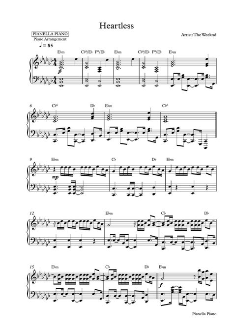 the weeknd heartless piano sheet partition musicale by pianella piano