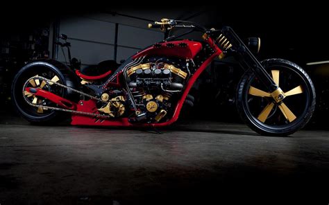 Custom Chopper Motorcycle Gold And Red Moto Bike Pinterest More