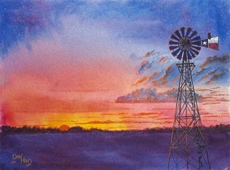 Original Painting Texas Sunset By Handonwatercolor On Etsy