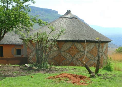 Traditional Basotho Huts With Decorated Walls Basotho