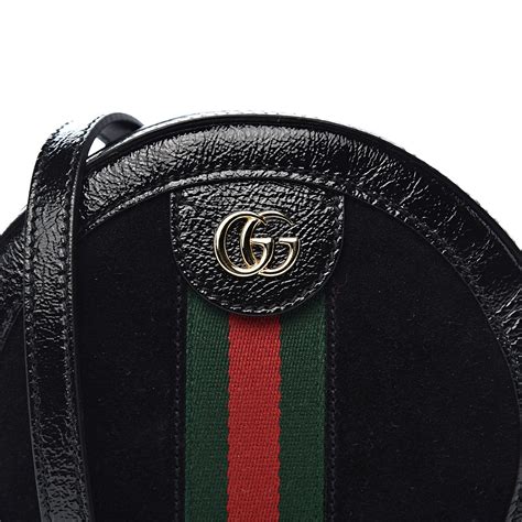 Gucci Patent Suede Web Mini Ophidia Round Shoulder Bag Black 520824