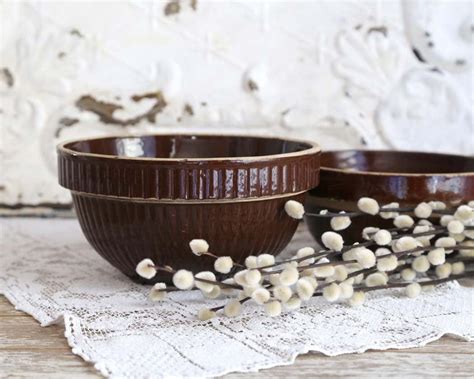 Vintage Brown Stoneware Mixing Bowls Ribbed Brown Mixing Bowl Brown