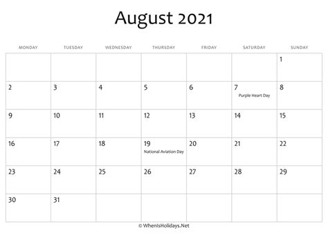 United states edition with federal holidays. August 2021 Calendar Printable with Holidays ...
