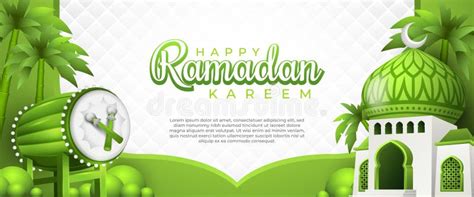 Happy Ramadan Kareem Banner With A Green Bedug And A Mosque Stock
