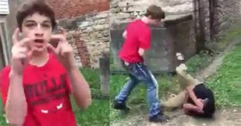 Gang Banging White Kid Drops Mexican Kid Twice For Being