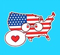 Lindo personaje divertido feliz mapa y bandera de estados unidos con ...