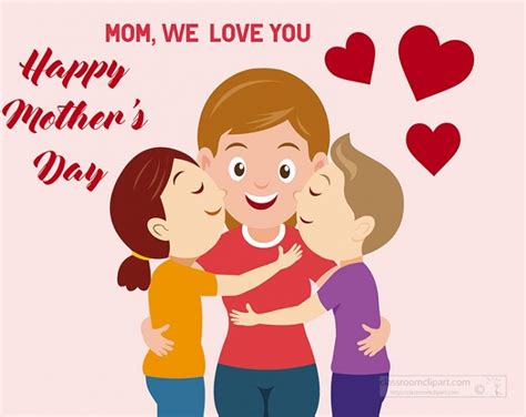 Mothers Day Clipart Daughter Son Kisses Mom To Celebrate Mothers Day