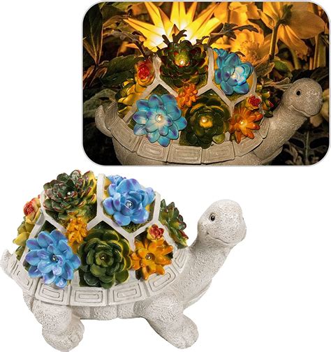 Roochkd Solar Garden Statues Turtle Outdoor Figurines Tortoise Lawn