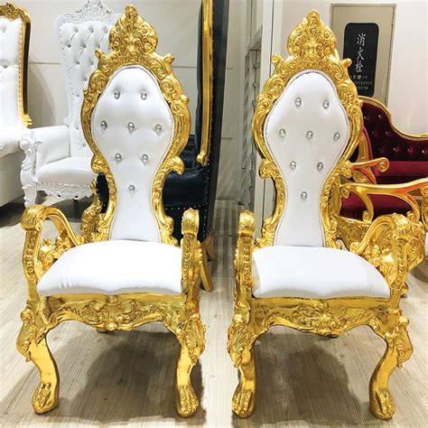 Gold White Leather Princess Loveseat Throne Chair Golden King Queen