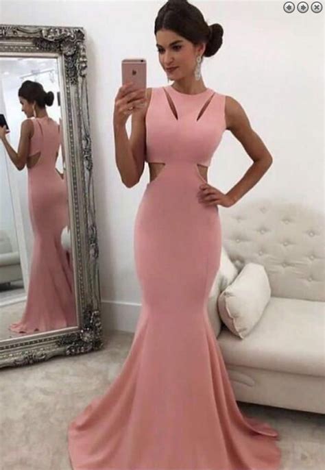 Mermaid Round Neck Floor Length Pink Prom Dress Cut Out On Luulla