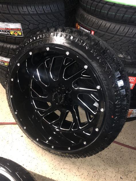 Tires are mounted , balanced and come with tpms and black lag nut covers. 22 inch X-Force Off Road rims/wheels 6x135 w X/T tires for ...