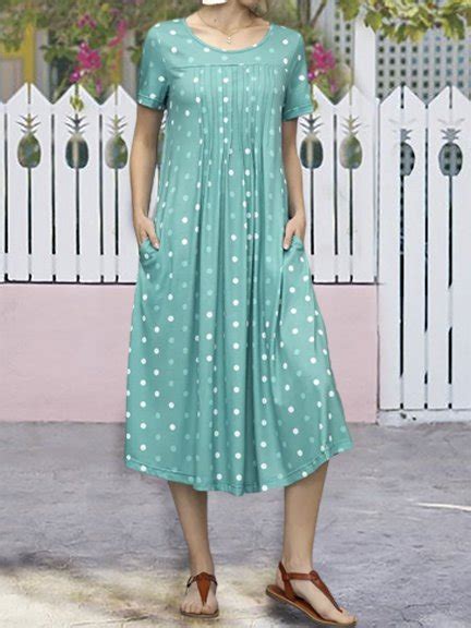 women casual polka dot round neck short sleeve dresses zolucky