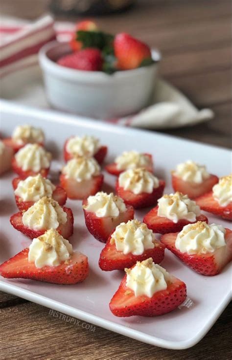Fill a piping bag (fitted with a star tip) with the cream cheese mixture and pipe into each cut strawberry. Deviled Strawberries (Made with a Cheesecake Filling ...