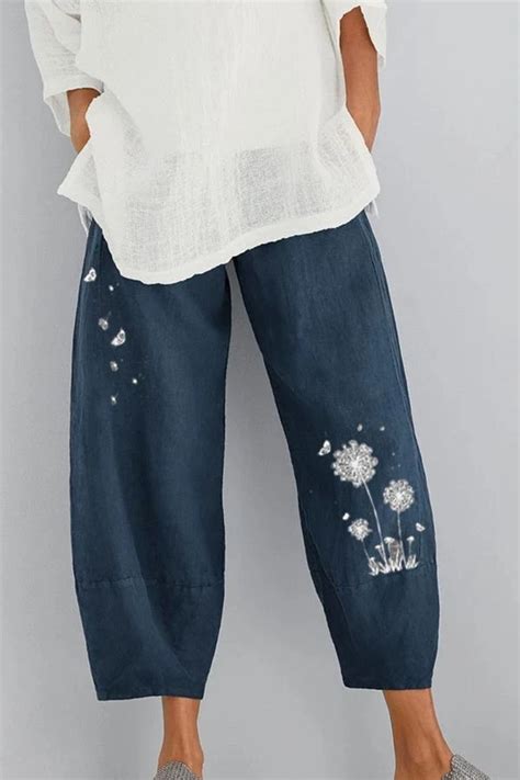 Floral Printed Casual Linen Shift Pants Immorgo Наряд с льняными