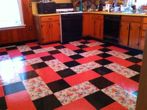 Vintage Kitchen Installed Flooring Vinyl Printed Vinyl