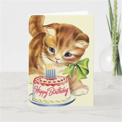 Vintage Kitten Birthday Greeting Card