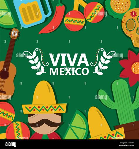 Viva Mexico Tradition Culture Festival Poster Greeting Stock Vector