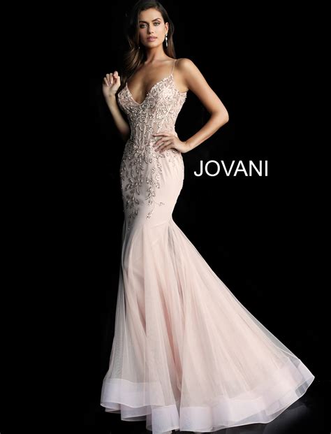 Jovani 63704 Blush Embellished Mermaid Prom Dress