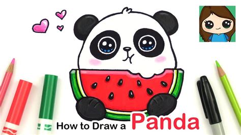 How To Draw A Panda Eating Watermelon Easy Summer Art Series 6
