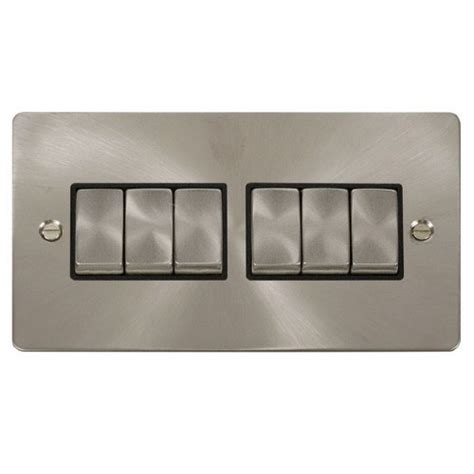 Click Define Brushed Steel Flat Plate Ingot 10ax 6 Gang 2 Way Switch
