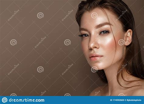 Beautiful Young Girl With Natural Nude Make Up Beauty Face Stock Image