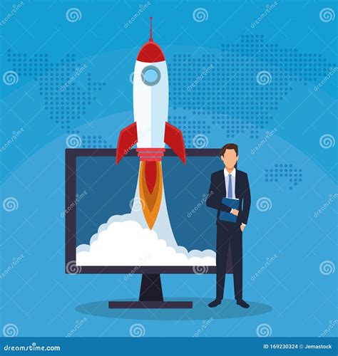 Businessman Launching Rocket Success Start Up Business Stock Vector