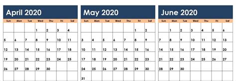 April May June 2020 Calendar Printable Template In 2020