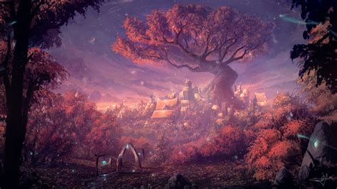 2560x1440 Fantasy Forest City 1440p Resolution Wallpaper