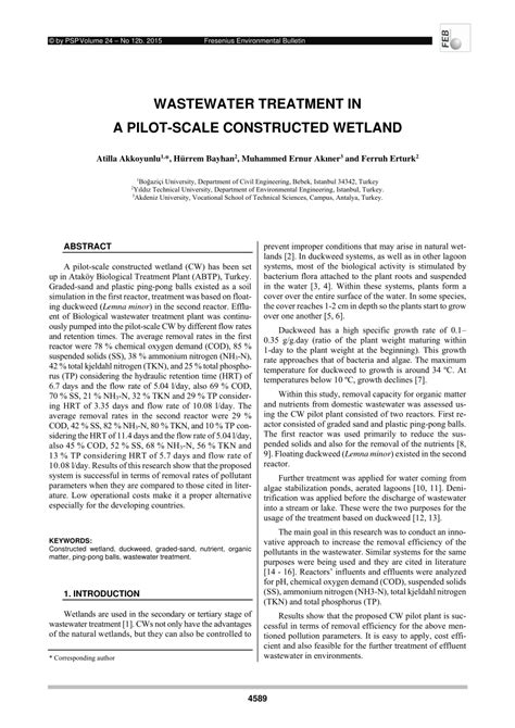 Pdf Wastewater Treatment In A Pilot Scale Constructed Wetland