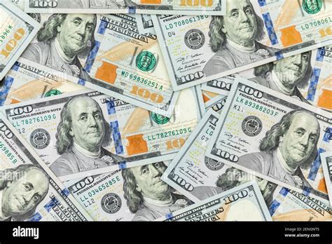 Texture With Us Dollars Background Of One Hundred Dollar Bills Stock