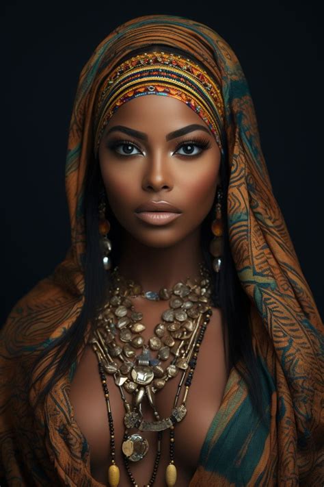 An African Woman Wearing A Headdress And Jewelry