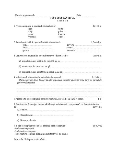 Test Substantivul Clasa 5
