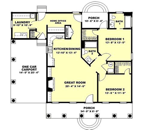 What kind of house does a barn have? Southern House Plan - 2 Bedrooms, 2 Bath, 1301 Sq Ft Plan ...