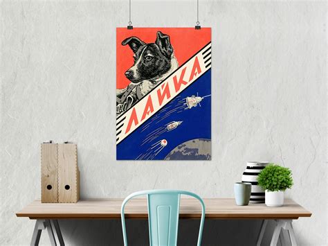 Laika First Space Dog Soviet Vintage Space Poster Etsy