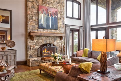 Eclectic Mountain Home Rustic Living Room Charlotte