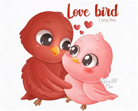 Cute Valentines Day Clipart Love Birds Png Valentine Etsy